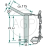 Kolík kat. 2 třetího bodu s řetězem a závlačkou průměr 25 mm délka C=175 mm D=191 mm