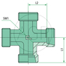 Šroubení v křížové formě X-KV 06 L se závitem M12 x 1,5