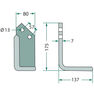 Frézovací nůž pravý pro rotavátory Howard a Agricom o rozměru 175 x 137 mm
