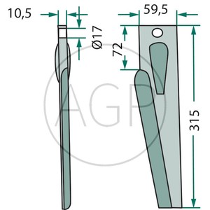 Hřeb do rotačních bran pravý vhodný pro Lely délka 315 mm