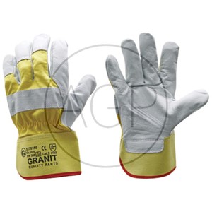 Pracovní rukavice kožené s gumovou manžetou, norma  EN 388