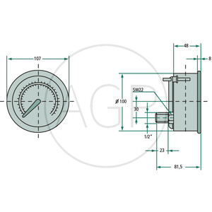 Manometr 100 bar o průměru 100mm-1/2"