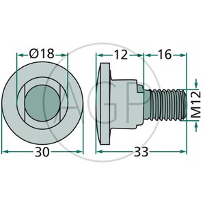 Šroub nože rotační sekačky M12x33 pro Kuhn GMD, FC, Pöttinger, Taarup