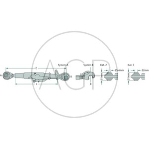 Třetí bod pro přední hydrauliku kat. 2-2 pracovní délka (D) 450 - 650 mm