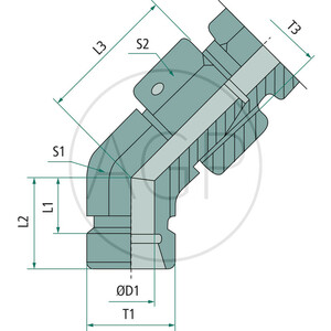 Úhlové nastavitelné šroubení 45° X-EWV 35 L DKO se závitem M45 x 2