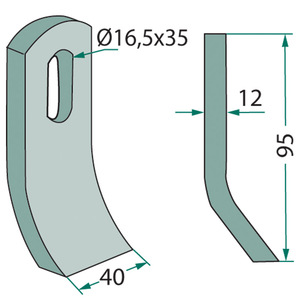 Mulčovací nůž o délce 99 mm a šířce 40 mm pro mulčovače Falc, Herder, Votex, Bomford