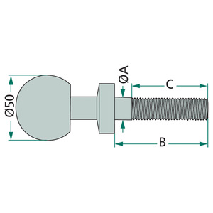 Kolík s kulovou hlavou K50 pro spodní závěs třetího bodu pro tažnou lištu o průměru čepu 25,4 mm