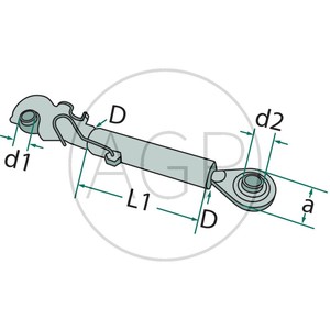 Třetí bod vhodný pro John Deere kat. 3-3 pracovní délka 530 - 725 mm a závit M36 x 4 mm