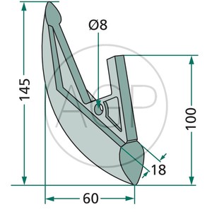 Ostří secí botky vhodné pro Kongskilde Nordsten výška 145 mm