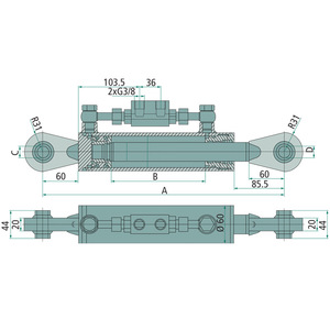 Hydraulický třetí bod na traktor o délce 430 - 590 mm s oky o průměru 25 mm se zdvihací sílou 3 tuny