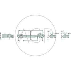 Třetí bod s upínacím hákem a kloubem kat. 2-3 o pracovní délce 640-960 mm