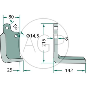 Frézovací nůž levý typ B / BI / C / SC zahnutý 215 x 142 vhodný pro Maschio půdní frézy