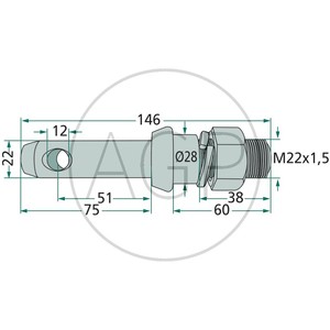 Kolík pro spodní ramena třetího bodu kat. 1 délka 146 mm závit M22 x 1,5