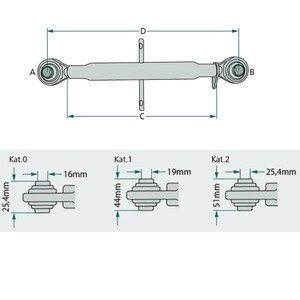 Standartní traktorový třetí bod o délce 620-480 mm se závitem M27 x 3 mm