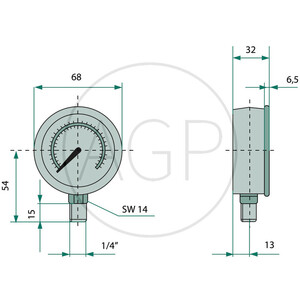 Wika manometr 25 bar o průměru 63mm - 1/4"