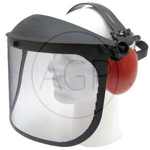 Ochranný štít na obličej se sluchátky pro práci s křovinořezem a motorovou pilou