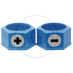 Krytka s obsahem 5x symbol +, 5x symbol - v modré barvě