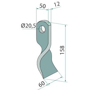 Nůž pro mulčovač Hymach zakroucený o délce 158 mm