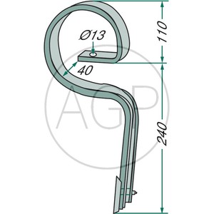 Pero kultivátoru gare rovné komplet s hrotem 32 x 10 mm