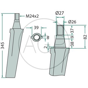 Hrot do rotačních bran vhodný pro Vogel a Noot délka 345 mm
