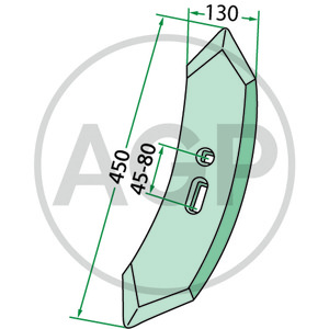 Hrot kultivátoru 450 x 130 x 12 mm vhodný pro Köckerling