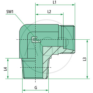 Jednoduché šroubení 90° X-WER 08 L 3/8 KEG se závitem M14 x 1,5