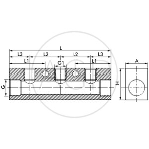 F-VT1-2x3/8-5x1/4-AL-natur Rozdělovací blok