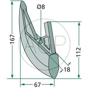 Ostří secí botky vhodné pro Kongskilde Nordsten výška 167 mm