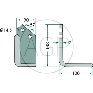 Frézovací nůž levý REV/S zahnutý 188 x 138 vhodný pro Krone půdní frézy, rotavátory