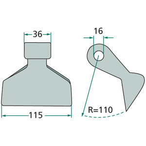 Kladivo mulčovače o šířce 115 mm s montážní dírou 16 mm pro mulčovače Nobili