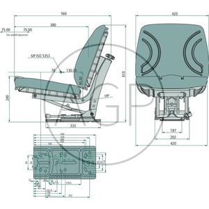 Mechanicky odpružená sedačka do traktoru PVC potah šířka 420 cm