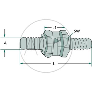 Zpětný ventil pro palivové hadice o průměru 12 mm průtokový odpor 0,25 bar při 120 l/h