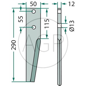 Hřeb do rotačních bran pravý vhodný pro Breviglieri T25, Regent délka 290 mm