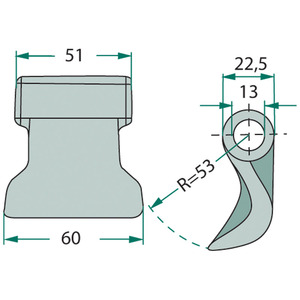 Mulčovací kladivo pro mulčovače Dücker o šířce 60 mm s montážní dírou 13 mm