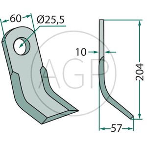 Mulčovací Y nůž o tloušťce 10 mm a délce 204 mm