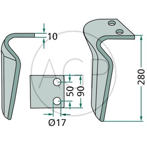 Levý hřeb do rotačních bran o délce 280 mm vhodný pro Eberhardt, Terranova