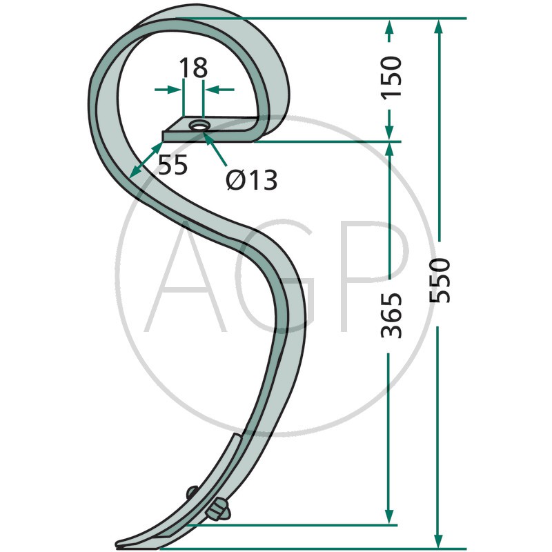 Zesílené komplet pero kultivátoru s hrotem o rozměru 32 x 12 mm vhodné pro Amazone