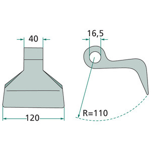 Mulčovací kldivo o šířce 120 mm pro mulčovače Mc Connel, Bomford, Howard, Rinieri, Seppi typ SMO, Sicma (Miglianico)