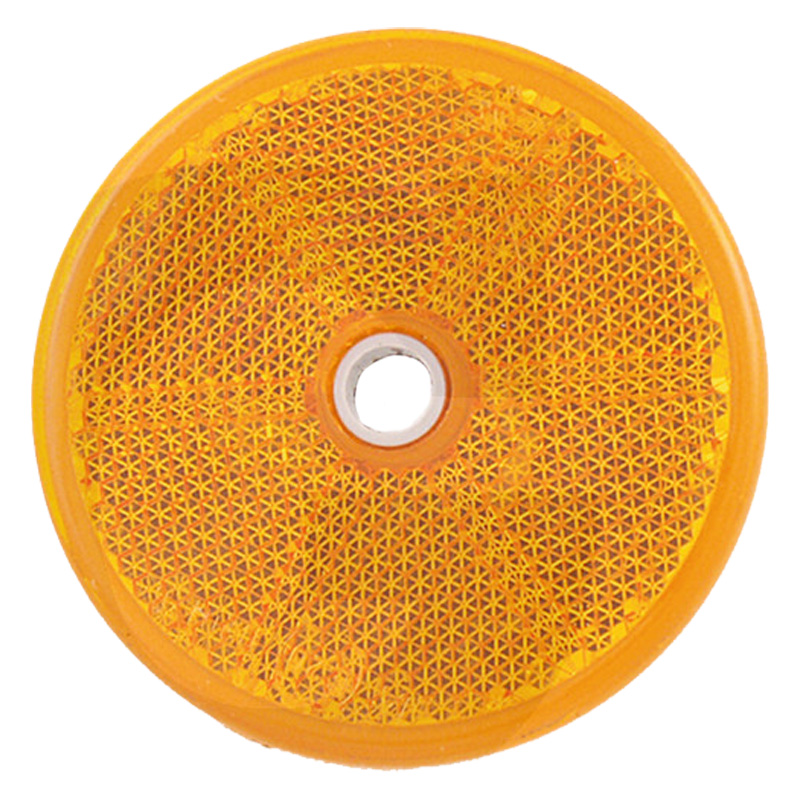Odrazka oranžová kulatá k přišroubování o průměru 6 cm reflexní z odolného plastu