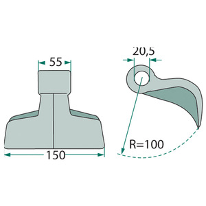 Kladivo k mulčování o šířce 150 mm pro mulčovače Agromec, Agrimaster, Agricom, Calderoni, Maschio, Muratori, Orsi , Sicma (Miglianico), Zanon, Zappator, Falconero