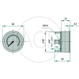 Manometr 250 bar o průměru 63mm - 1/4"