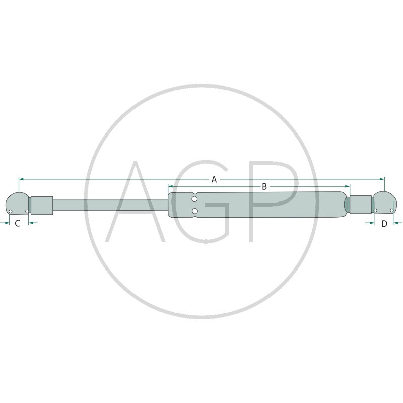 Plynová vzpěra do dveří traktoru o délce 260 mm pro průměr kuliček 10 mm vhodné na John Deere
