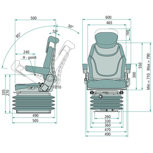 Traktorová sedačka mechanicky odpružená s opěrkou hlavy a loktů