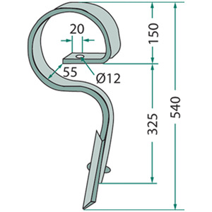 Pero kulitvátoru s radličkou o rozměru 32 x 10 mm a délce 540 mm pro kultivátory Kverneland a Rau