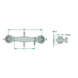 Třetí bod na malotraktor o délce 335 - 485 mm závit M22 x 2,5 o vnitřním průměru oka 19 mm