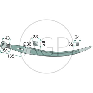 Hrot pro drapákové vidle 810 mm zahnutý závit M20 x 1,5 pro Baas/Trima s pojistkou