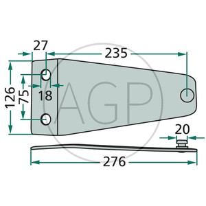 Držák nožů vhodný pro rotační sekačky Deutz Fahr, Pezag, Pöttinger, Taarup, Vicon/PZ o délce 276 mm a průměru otvoru 18 mm