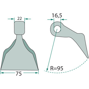 Mulčovací kladívko o šířce 75 mm s dírou o průměru 16,5 mm pro mulčovače Agritec, HMF, F.A.E