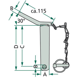 Čep třetího bodu kat. 2 s řetízkem a závlačkou průměr kolíku 25 mm délka C=123 mm D=138 mm