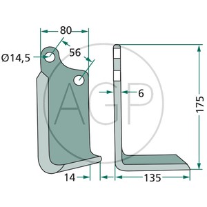 Frézovací nůž levý zahnutý 175 x 135 vhodný pro Maschio půdní frézy, rotavátory